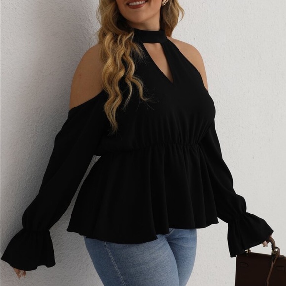 Boho Plus Size Off Shoulder Halter Neck Cut Out Flounce Peplum Top Blouse RED - Picture 13 of 16